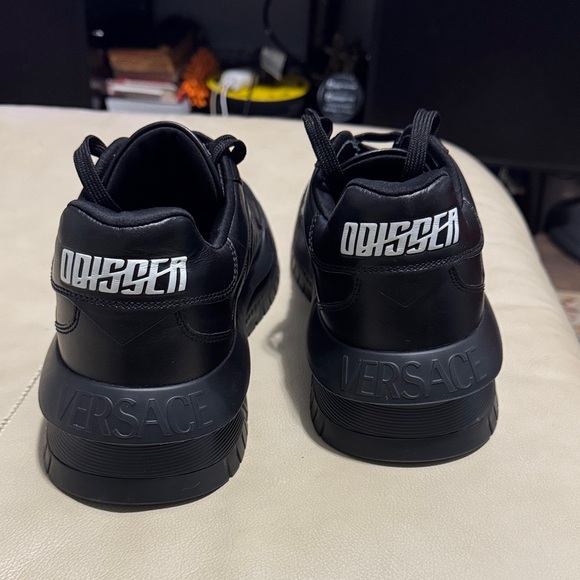 Versace Black Leather Men's Sneakers - Picture 2 of 9